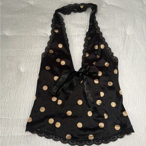 Black and gold polka dot lace halter top KIMCHI BLUE